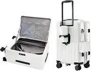 [HotWay] Expandable Carry On Luggage with Cup Holder, Hardside TSA Approved Luggage with Spinner Wheels, Top Opening Suitcase For Travel, White, carry on 20 inch, Top Opening Expandable Hardside Carry on