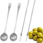 4PCS 7.3 Inch Olive Spoon and Pickle Fork,Pickle Jar Fork Pincher Tool,Stainless Steel Long Handle Pick Jar Serving Spoon,for Kitchen Food Olive Pepper
