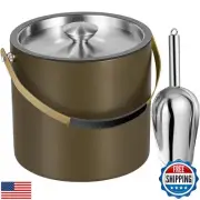 3.2L Modern Insulated Ice Bucket with Silicone Lid, Scoop, Strainer, Double W