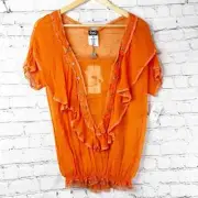 DOLCE & GABBANA NWT Vintage Silk Chiffon Ruffle Tangerine Blouse Women's 34/48