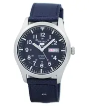 Seiko Automatic Sports Blue Dial Day/Date Nylon Strap SNZG11J1 Analog Mens Watch