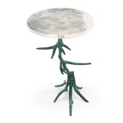 SPI Home Verdigris Finish Cast Aluminum Glass Top Antler End Table