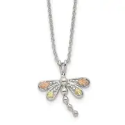 Sterling Silver Landstrom'S Mt. Rushmore Black Hills 12K Gold Accents Dragonfly18 Inch Spring Ring Clasp Necklace