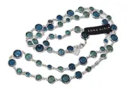 ANNE KLEIN Green & Blue Bezel Lucite Stones Link Necklace NWT Vintage 40" Signed