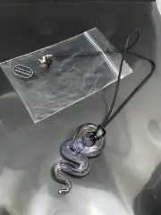 VTG Art Glass Murano Italy Glitter Snake Pendant Black Cord 19” Necklace NWT
