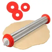 Adjustable XL Pastry Rolling Pin w/Thickness Rings- Stainless Steel French Do...