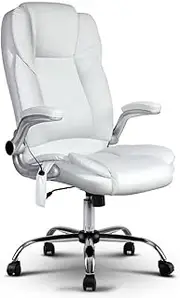 Artiss Massage Office Chair, PU Leather 8 Point Ergonomic Gaming Computer Desk Recliner Chairs Armchair for Room Executive Home, Adjustable Height 360° Rotation White