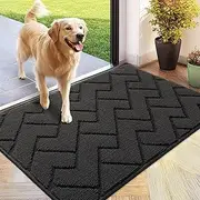 Biscpro Front Door mat,60x90cm Welcome Floor mat Entrance,Non Slip Entryway Mats Home Washble,Low Profile Rug Durable Muddy Pet Mat（Dark Gray）