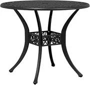 vidaXL Cast Aluminium Garden Table - Black Round Patio Table with Umbrella Hole, Outdoor Furniture for Patio/Garden, 90 cm Diameter