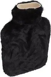 Plush Hot Water Bag, 2000ml Rubber Wool Neck Hot Water Bottle (Black)