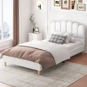 ALFORDSON Bed Frame Upholstered Platform Base Leather White - King Single Size