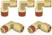 5PCS 1/2" DOT Air Line Fittings, Brass Air Brake Push to Connect Fittings 1/2" OD x 1/2" NPT 90° Elbow Tube to Male Pipe Swivel for Truck Trailers Air Brake System