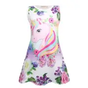 Stylish Unicorn Printed Toddler Girls Nightshirt Flower Night Dresses Pajamas