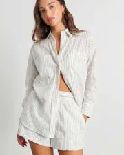 [Jag] Jag Women's Winona Stripe Shirt In White/blue Size 12 12 Blue
