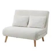 Oikiture Sofa Bed Lounge Chair Sherpa Fabric Recliner Wood Leg Double Seat White