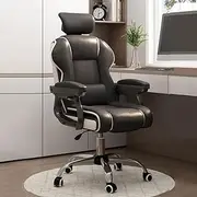 Height Adjustable Swivel Gaming Rocking Chair with Wheels Leather Office Armchair for Adults with Back Support and Latex Cushion,Black/A KeYJ