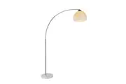 Pino Arc Floor Lamp Satin Chrome Metal Body Marble Base - White Shade
