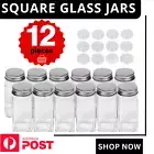 12x Clear Square Glass Jars Lid Spice Herb Seasoning Condiment Storage melb