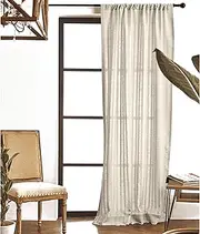 Solino Home Stripe Linen Sheer Curtain 108 Inches Long - Leon Natural Flax Linen X Cotton Curtain 52 x 108 Inch - Rod Pocket Window Treatment Panel for Living Room, Bedroom, Indoor, Outdoor - Zoe