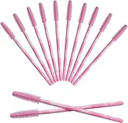 Mekupeu 50pcs Silicone Mascara Wand,Disposable Eyelash Brushes,Soft Lash Spoolie Brush For Eyelash Extensions (Pink)
