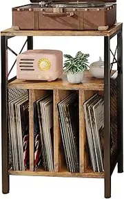 Homeiju 3-Tier Record Player Stand, Vinyl Record Storage Turntables for Vinyl Records, Record Player Table Holds Up to 200 Albums, Mid-Century Turntable Stand for Living Room, Bedroom, Office