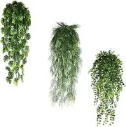 Artificial Hanging Plants, 3Pcs Artificial Plants Outdoor Potted Greenery Decor in Pot Plants for Office Farmhouse Home Indoor Outdoor Decor