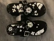 Disney Mickey Mouse Wedge Thong Sandal Flip Flop Women Girl Sz 6 Black White NWT