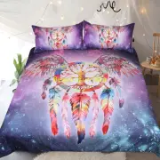 Purple Feather Single/Double/Queen/King Size Bed Doona/Duvet/Quilt Cover Set