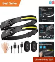 Headlamp Flashlight Set: Motion Sensor, USB Rechargeable - Perfect for Outdoors