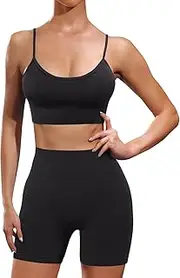 [Ourgifts] Womens Workout Sets 2 Piece Seamless Biker Short Set High Waist Shorts with Padded Sports Bra S-XL