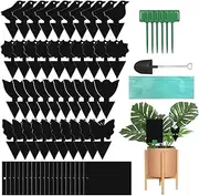 Bighan 60 Pcs Sticky Dual-Sided Gnat Traps, Black Fruit Fly Sticky Traps and Plant Fungus Gnat Traps for Plants Kitchen Indoor and Outdoor with Twist Ties, Ssmall Shovel and Plastic Holders, Black