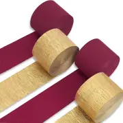 Crepe Paper Streamers 4 Rolls 328Ft, Pack of Burgundy and Gold Crepe Paper for P