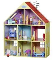 *DAMAGED* Peppa Pig Wooden Deluxe Playhouse Toy Set 8 Room 2 Figs 29 Accessories