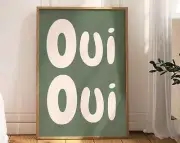 Oui Print Sage Green Wall Art Oui Oui Poster Bathroom Print French Phrase Print