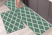 2 PCS Kitchen Entryway Rug Door Mats Rubber Backing-Green