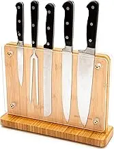 Magnetic Knife Holder Double Sided Magnetic Knife Blocks Only with Acrylic Shield and Strong Magnet - Bamboo Kitchen Storage Knife Rack - Universal Magnetic Knife Stand for Kitchen Countertop