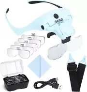 Magnifying Glasses with Light - Hands Free 4 LED Lights 5 Detachable Lenses