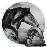 Black and White Photo Wild Horse Round Beach Towel