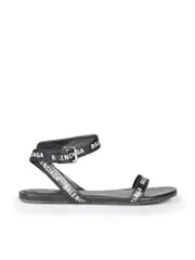 Black Logo Strappy Sandals