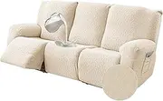 Gennia Waterproof Recliner Sofa Cover,Stretch Reclining Couch Covers with Pockets,Washable Lazy Boy Recliner Slipcovers,Leakproof Sofa Protector for Kids, Pets, Dog and Cat (3 Seat, Beige)