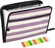 White-Purple Horizontal Stripes Expanding File Folders 13 Pockets A4 Letter Size Expanding File Jacket with Zipper Closure Accordion Document File Folder Expanding for Business