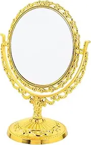 Gatuida Double-Sided Swivel Makeup Mirror 208 Round Large Gold Vanity Table Mirr