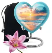 Rustic Wolf Howling Design - Sunset Beach Heart Urn for Adults