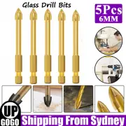 5Pcs Hex Titanium Ceramic Tile Glass Drill Bit Tungsten Carbide Cross Spear Head