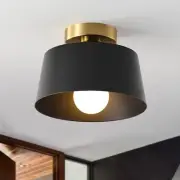 Modern Semi Flush Mount Ceiling Light with Gold Plate and Matte Black Shade, ...