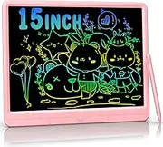 LCD Writing Tablet, 15 Inch Colorful Kids Drawing Tablet, Portable Doodle Board, Erasable Reusable Drawing Pad, Drawing Board Gifts for Kids and Adults at Home, School, Office with Lock Button（Pink）