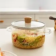 Glass Cooking Pot with Lid, 1.6L/54oz Heat Resistant Glass Saucepan with Double Handles, Non-Stick Borosilicate Glass Stovetop Pot Safe Clear Cooking Pot for Soup Milk Sauce Pasta Noodle(1.6 QT)