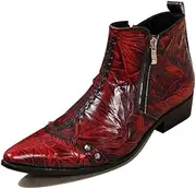 [Generic] Ankle Boots for Men Show Party for Club Genuine Leather The First Layer of Decorate Zip Closure Cap Pointed Toe Men's Leather Shoes