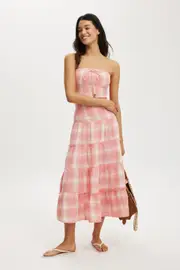 [Cotton On Women] Cotton On Women - Jet Set Tube Maxi Dress - Apricot check 16 APRICOT CHECK