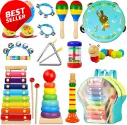 Kids Musical Instruments, Wooden Percussion Set, Educational, Storage Bag